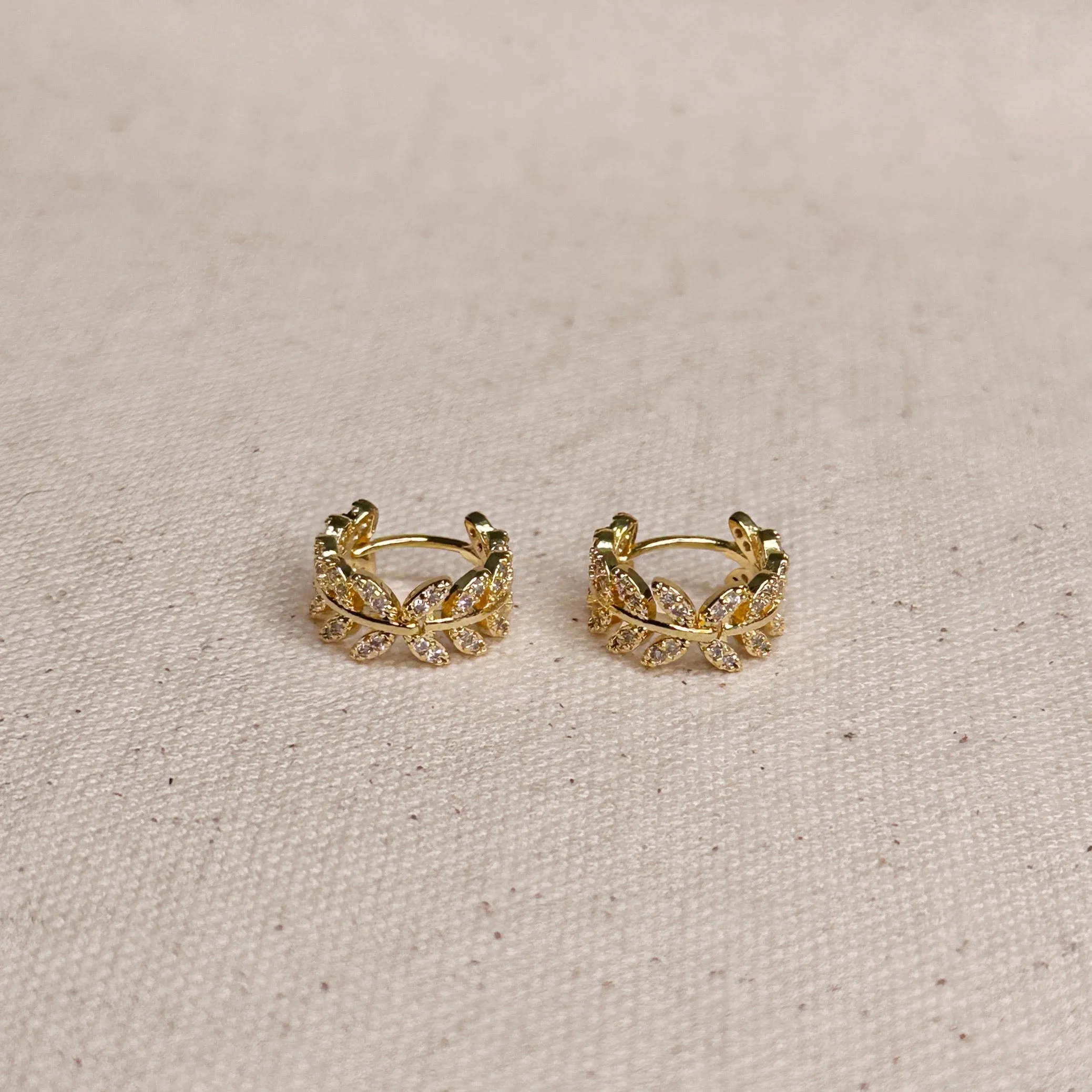 18k Gold Filled CZ Leaf Clicker Hoop Earrings