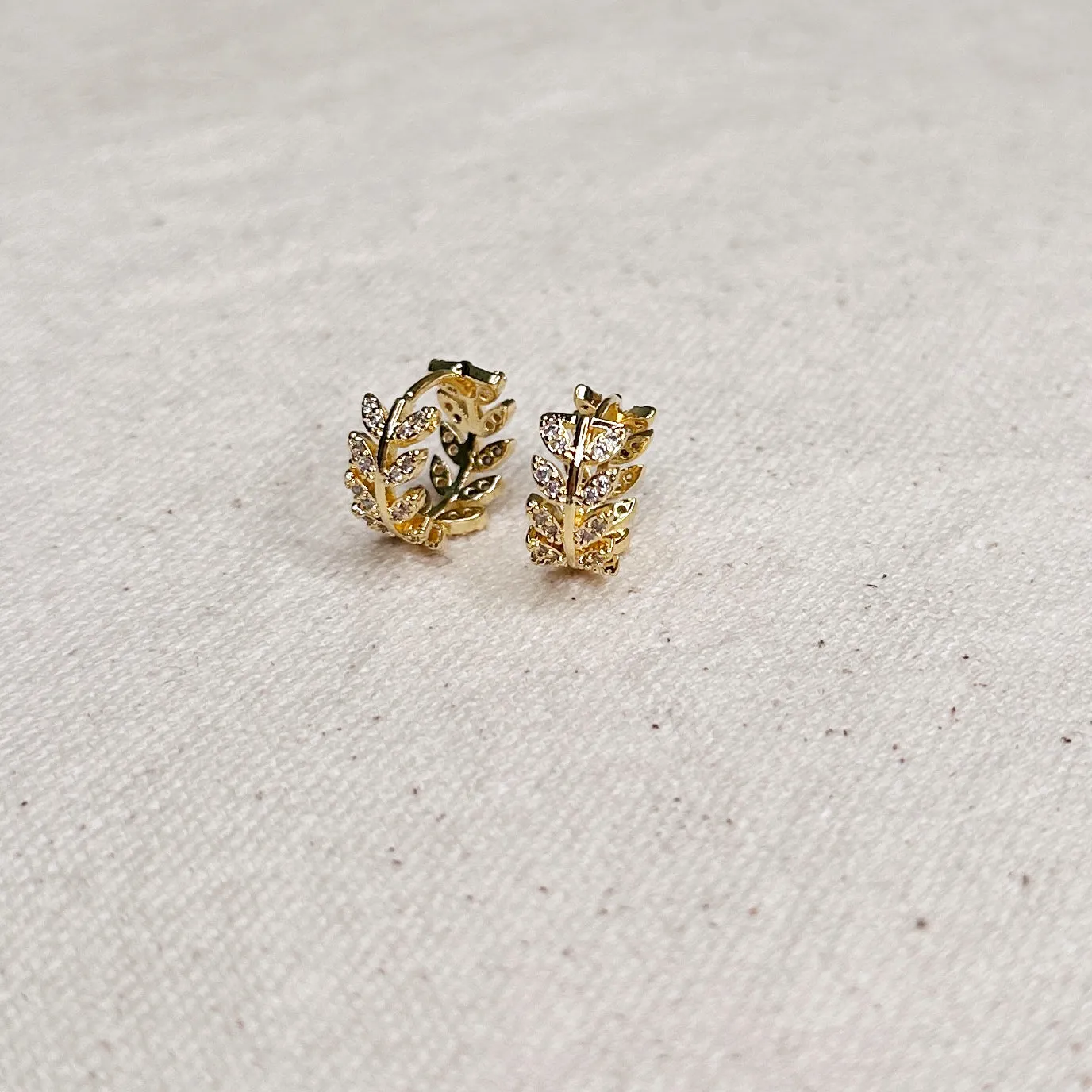 18k Gold Filled CZ Leaf Clicker Hoop Earrings