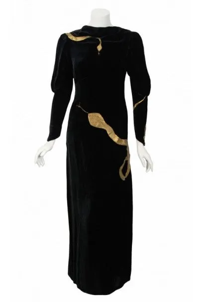 1933 Fay Wray Autographed Fashions Hand-Painted Gold Snake Velvet Gown