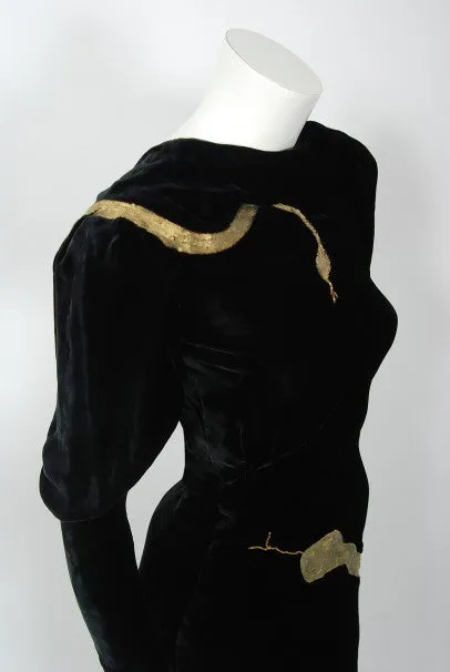 1933 Fay Wray Autographed Fashions Hand-Painted Gold Snake Velvet Gown