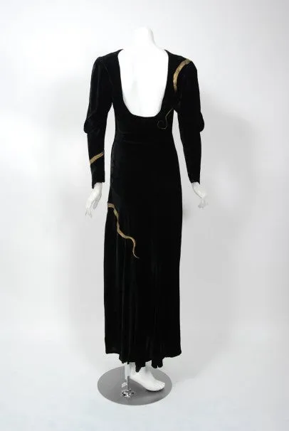 1933 Fay Wray Autographed Fashions Hand-Painted Gold Snake Velvet Gown