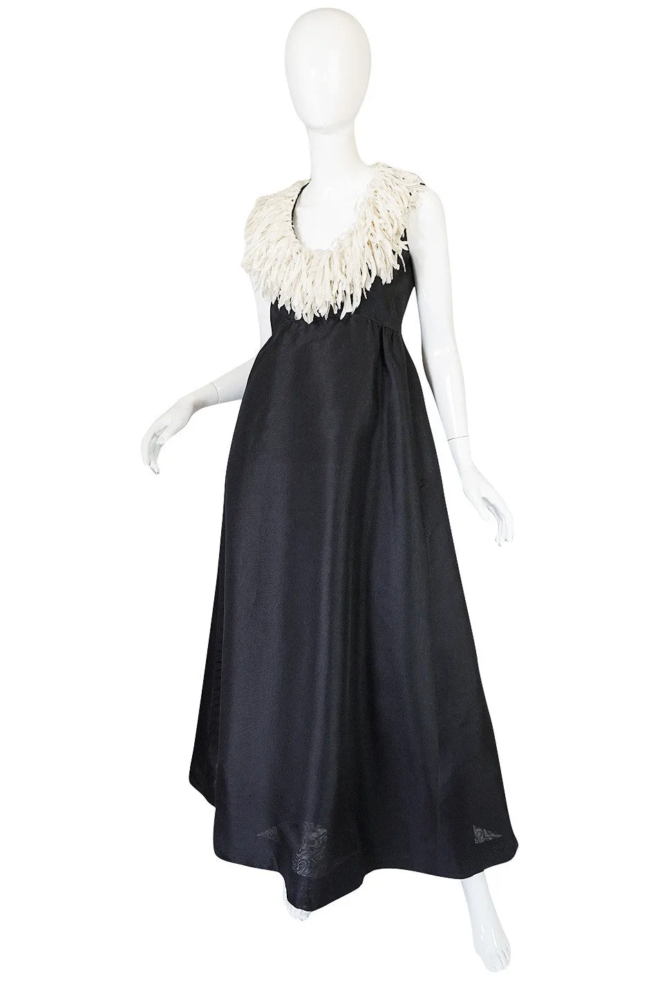 1960s Black Silk Organza "Feathered" Collar Sarmi Dress