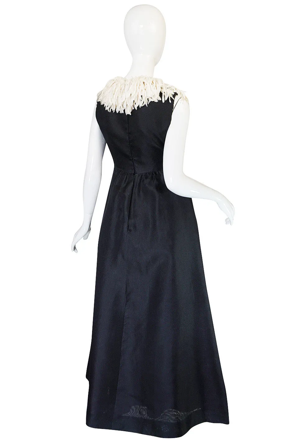 1960s Black Silk Organza "Feathered" Collar Sarmi Dress