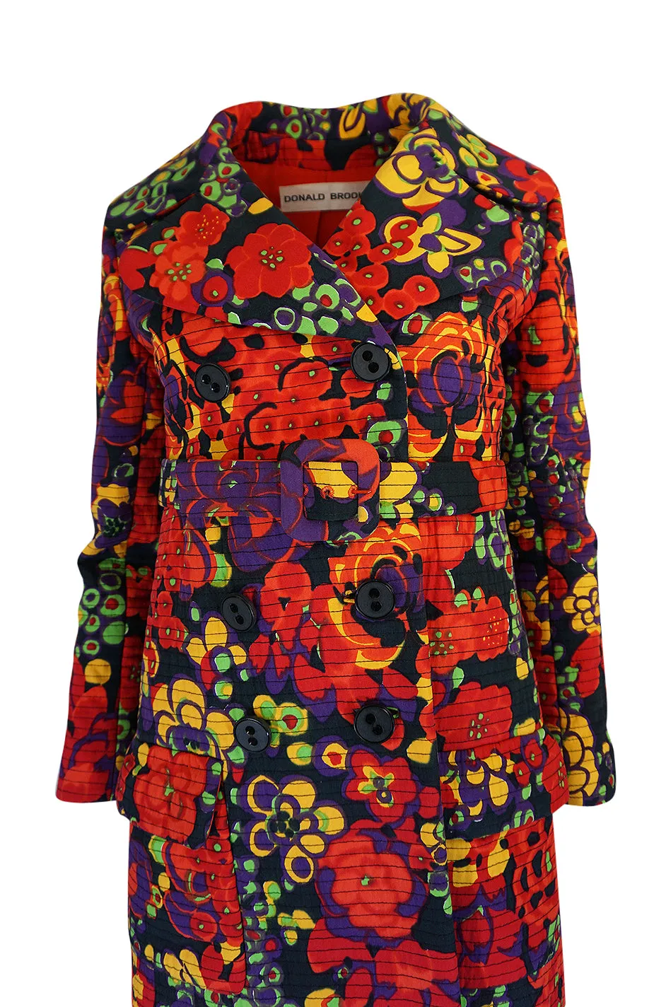 1960s Donald Brooks Fabulous Floral Print Top Stitched Coat