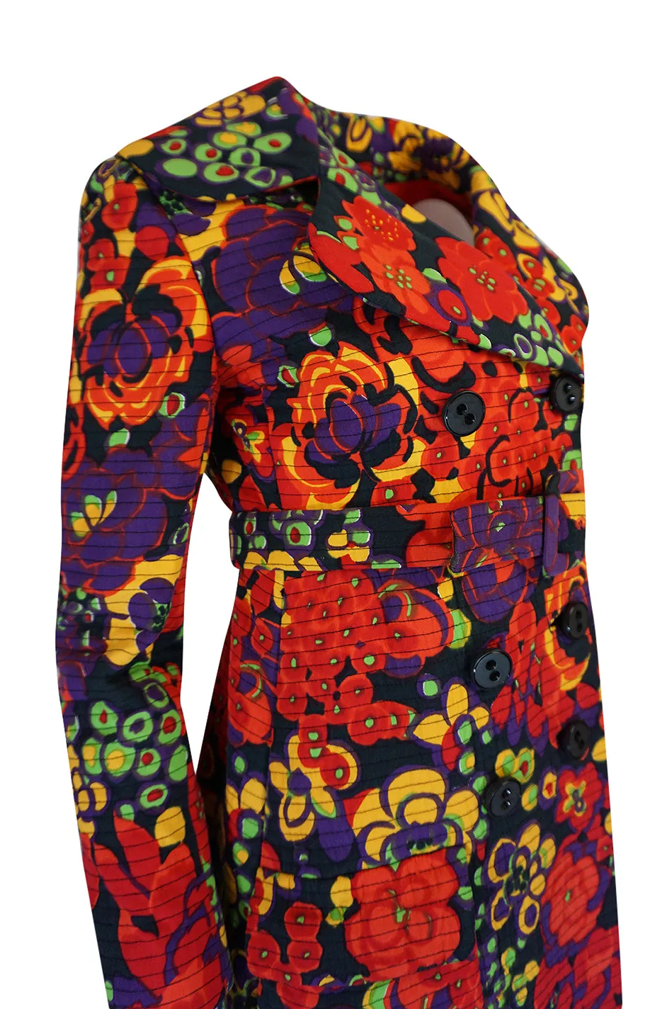 1960s Donald Brooks Fabulous Floral Print Top Stitched Coat