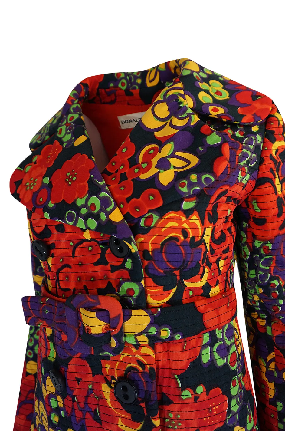 1960s Donald Brooks Fabulous Floral Print Top Stitched Coat