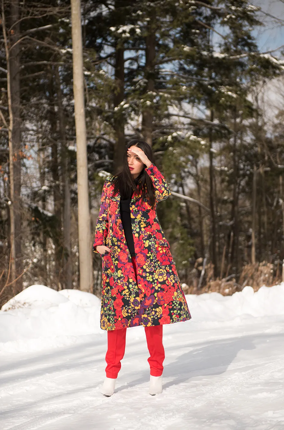 1960s Donald Brooks Fabulous Floral Print Top Stitched Coat