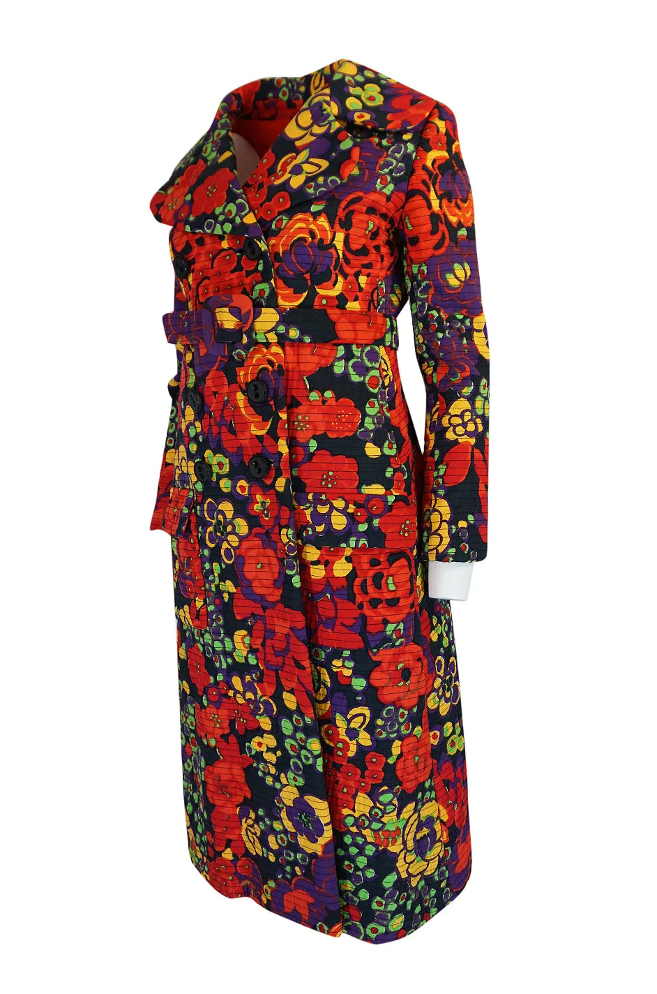 1960s Donald Brooks Fabulous Floral Print Top Stitched Coat