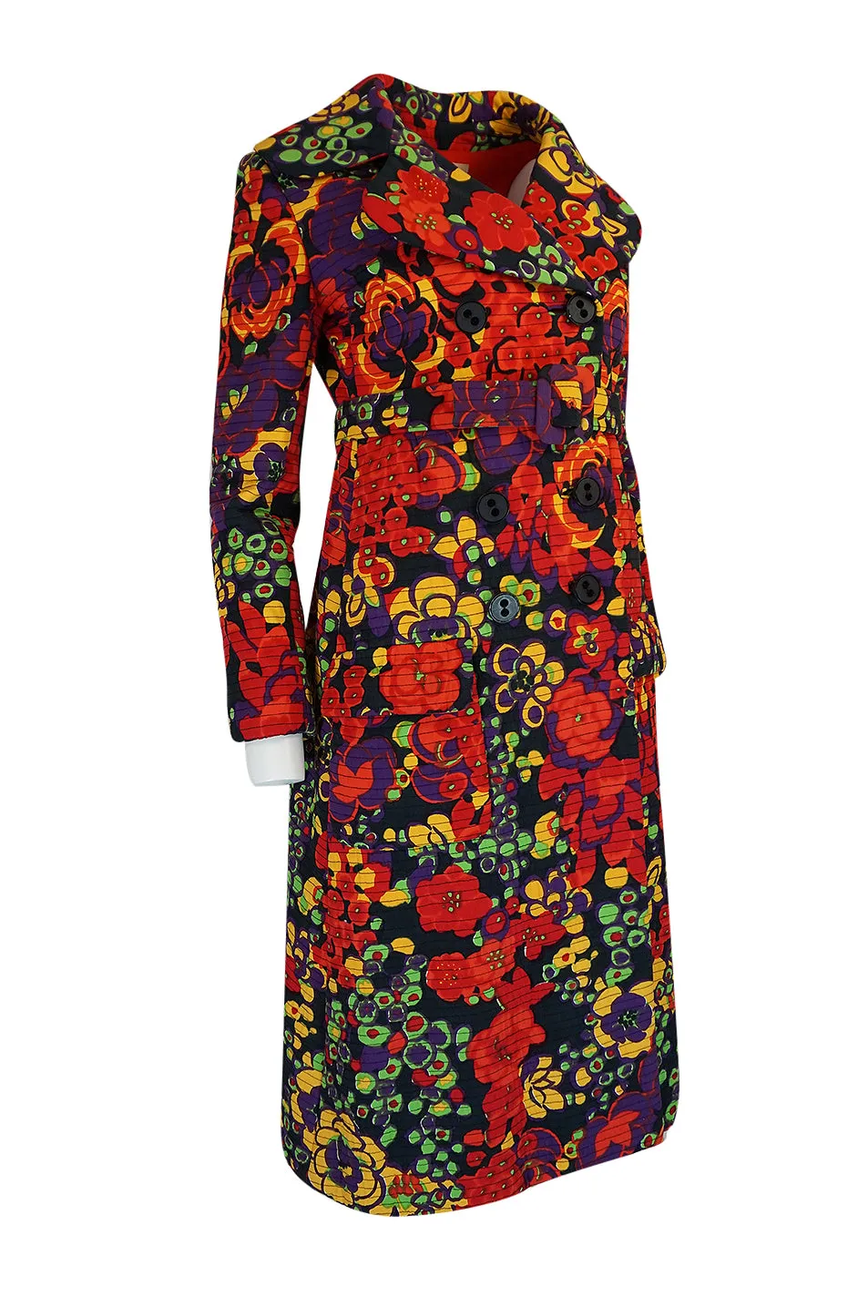 1960s Donald Brooks Fabulous Floral Print Top Stitched Coat