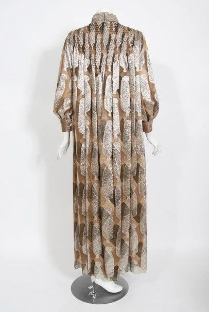 1970 Galanos Couture Documented Metallic Silk Pleated Gown w/ Necklace