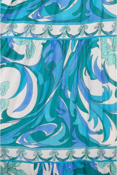 1970's Emilio Pucci Blue Psychedelic Print Silk Billow-Sleeve Maxi Dress