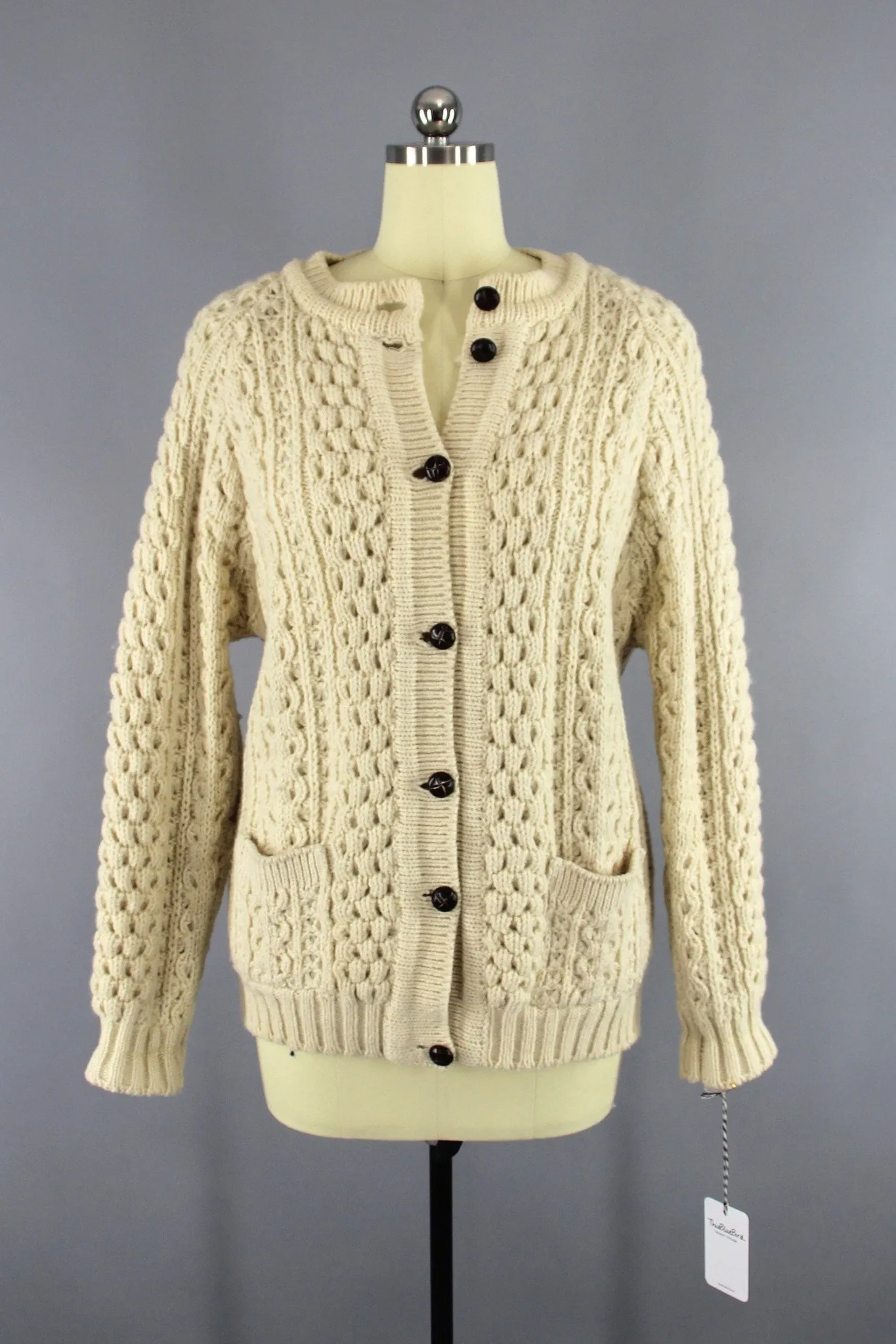 1980s Vintage Ivory Irish Wool Cardigan Sweater