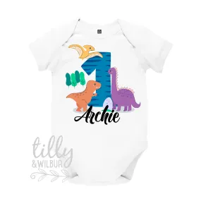 1st Birthday Dinosaur Bodysuit/T-Shirt Personalised With Name