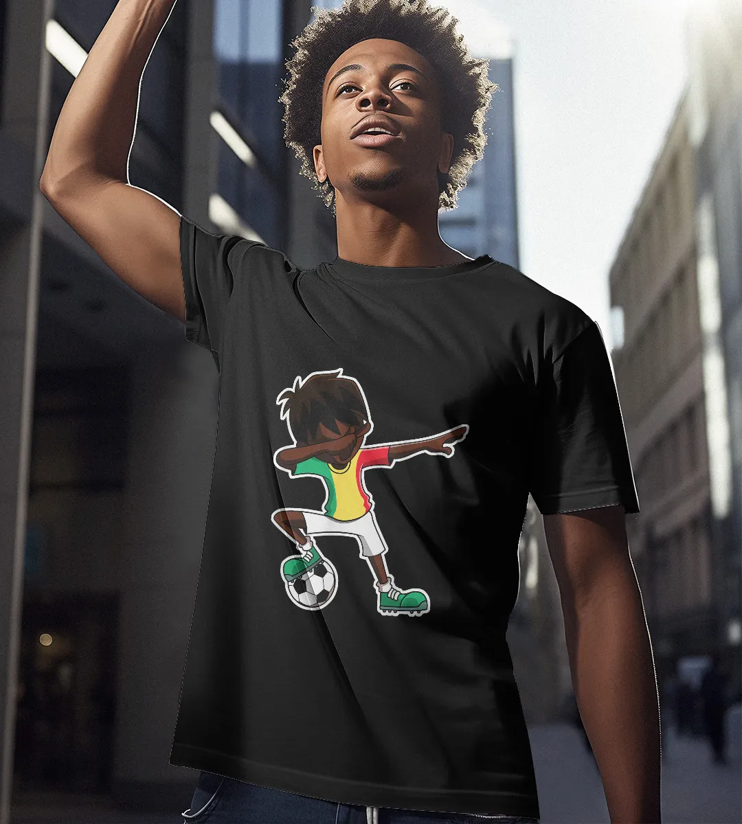 1sttheworld T-Shirt - Dabbing Soccer Boy Senegal T-Shirt Black A35