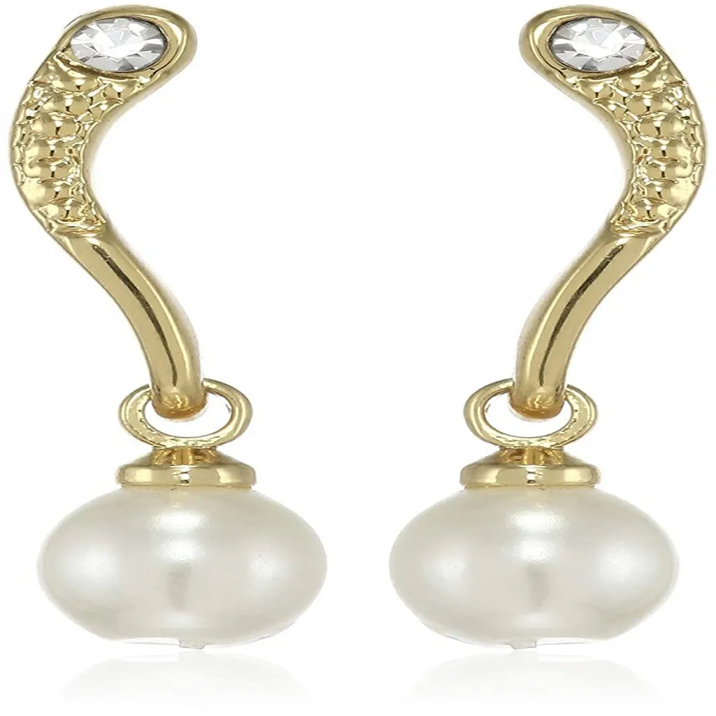 24 Kt Gold and Silver Plated Pink Curve pearl Drop Earrings