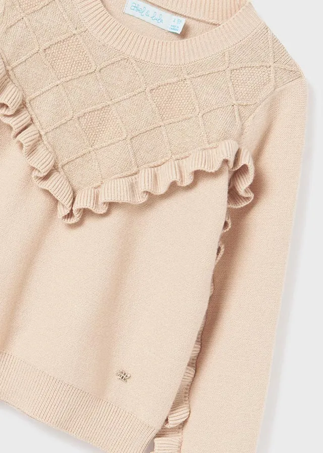 Abel & Lula Girls Beige Viscose Ruffle Detail Sweater