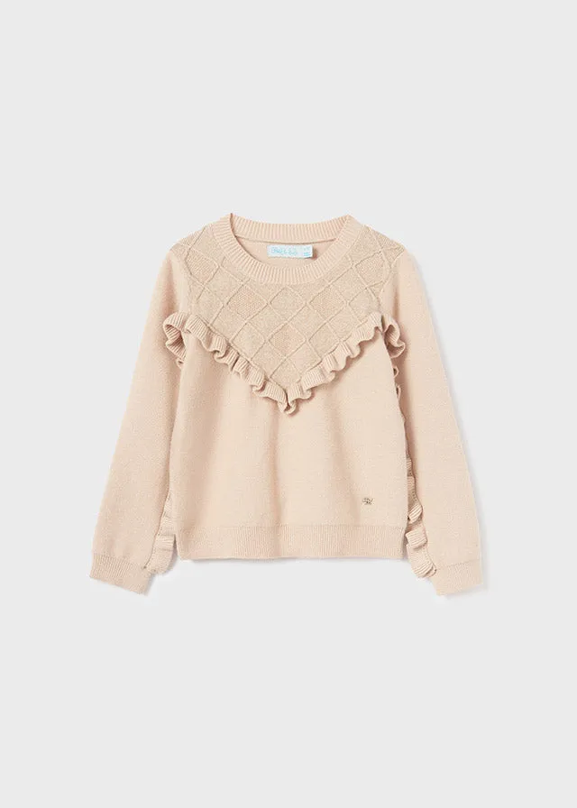 Abel & Lula Girls Beige Viscose Ruffle Detail Sweater