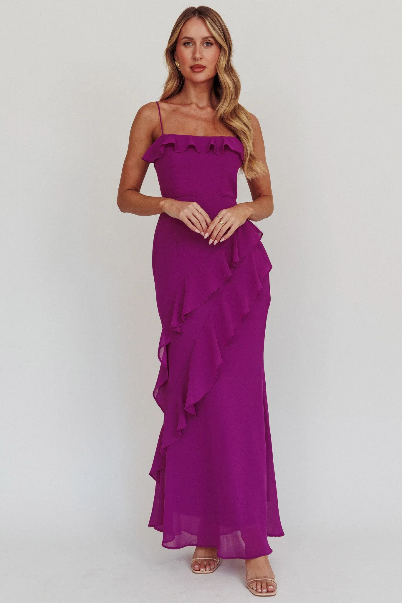 Actual Sunshine Ruffle Trim Maxi Dress Plum