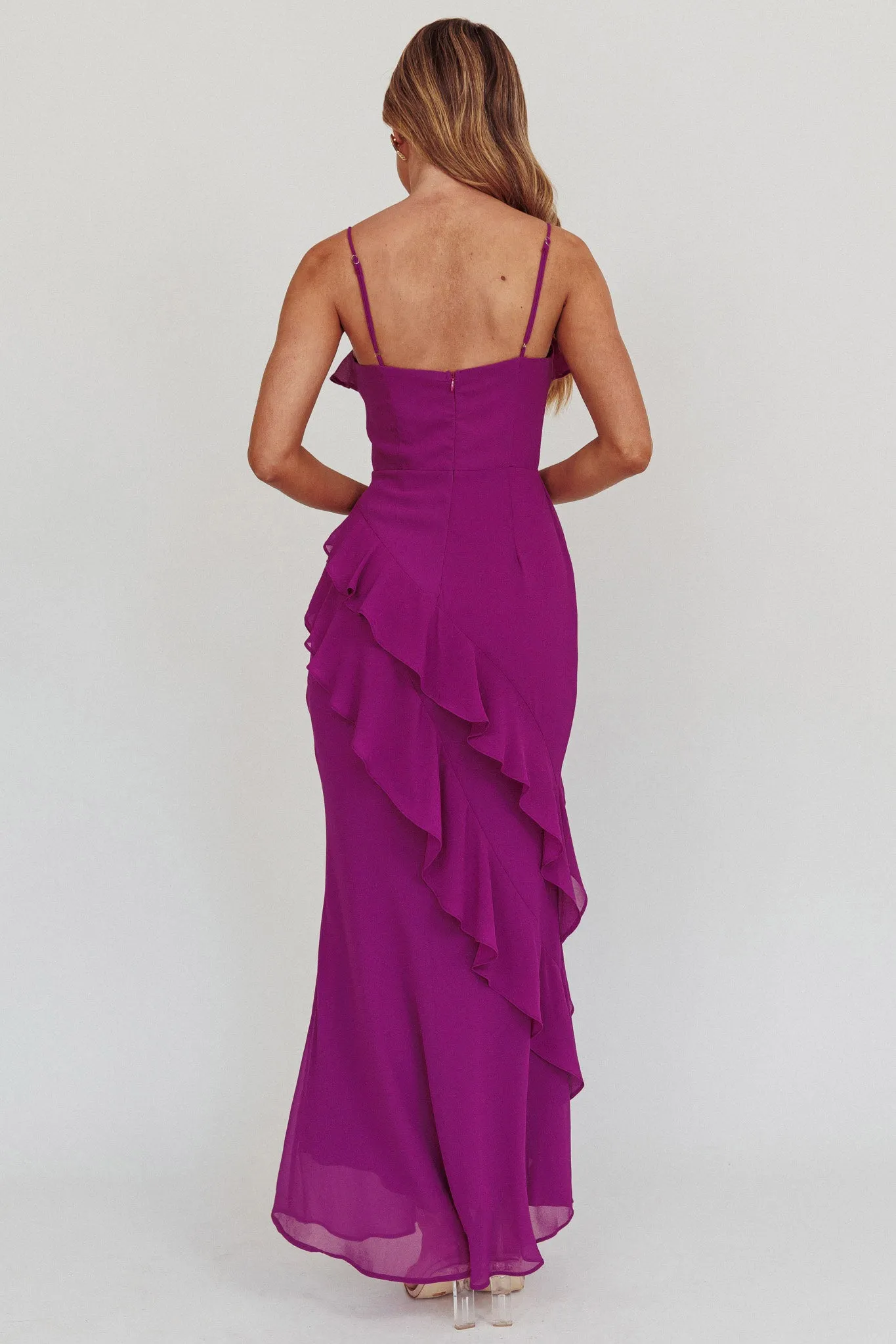 Actual Sunshine Ruffle Trim Maxi Dress Plum