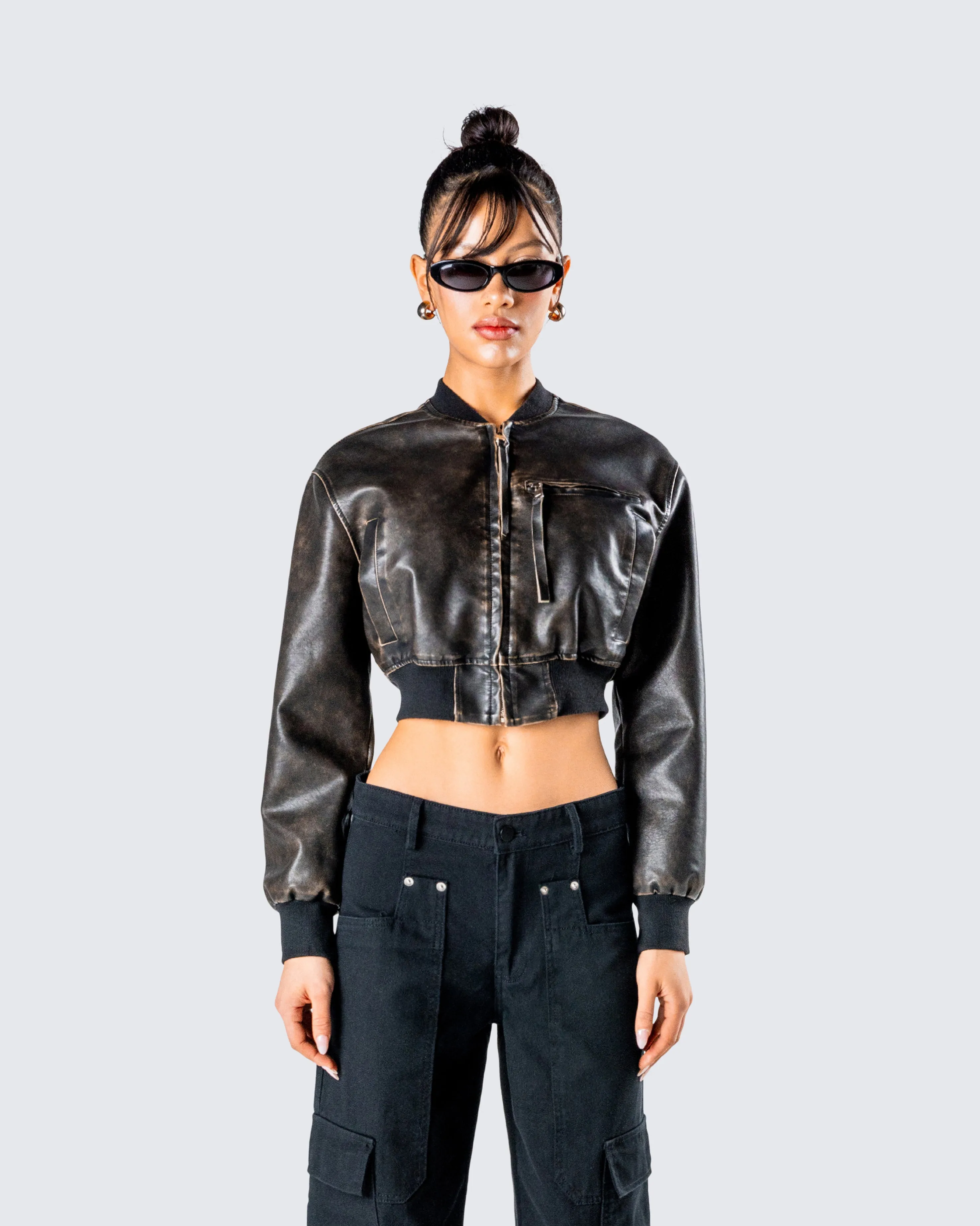 Ada Black Faux Leather Crop Jacket