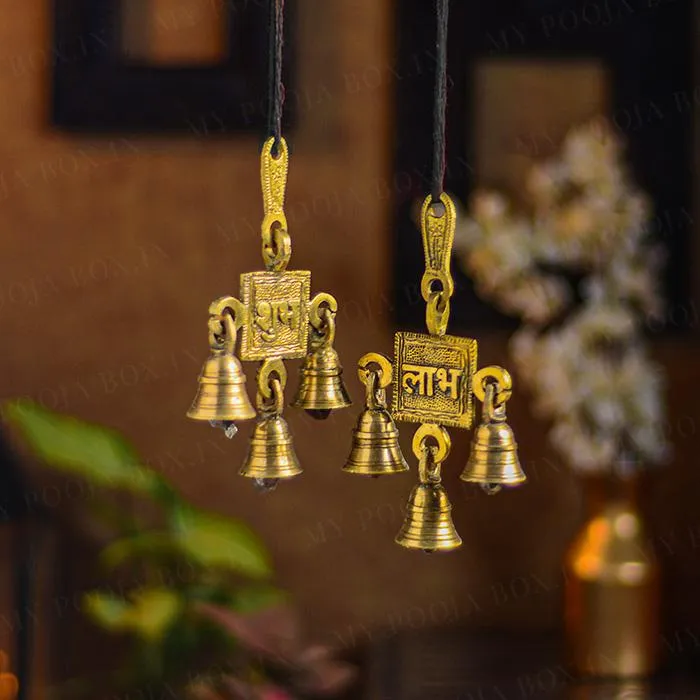 Antique Brass Shubh Labh Set Hanging Bell