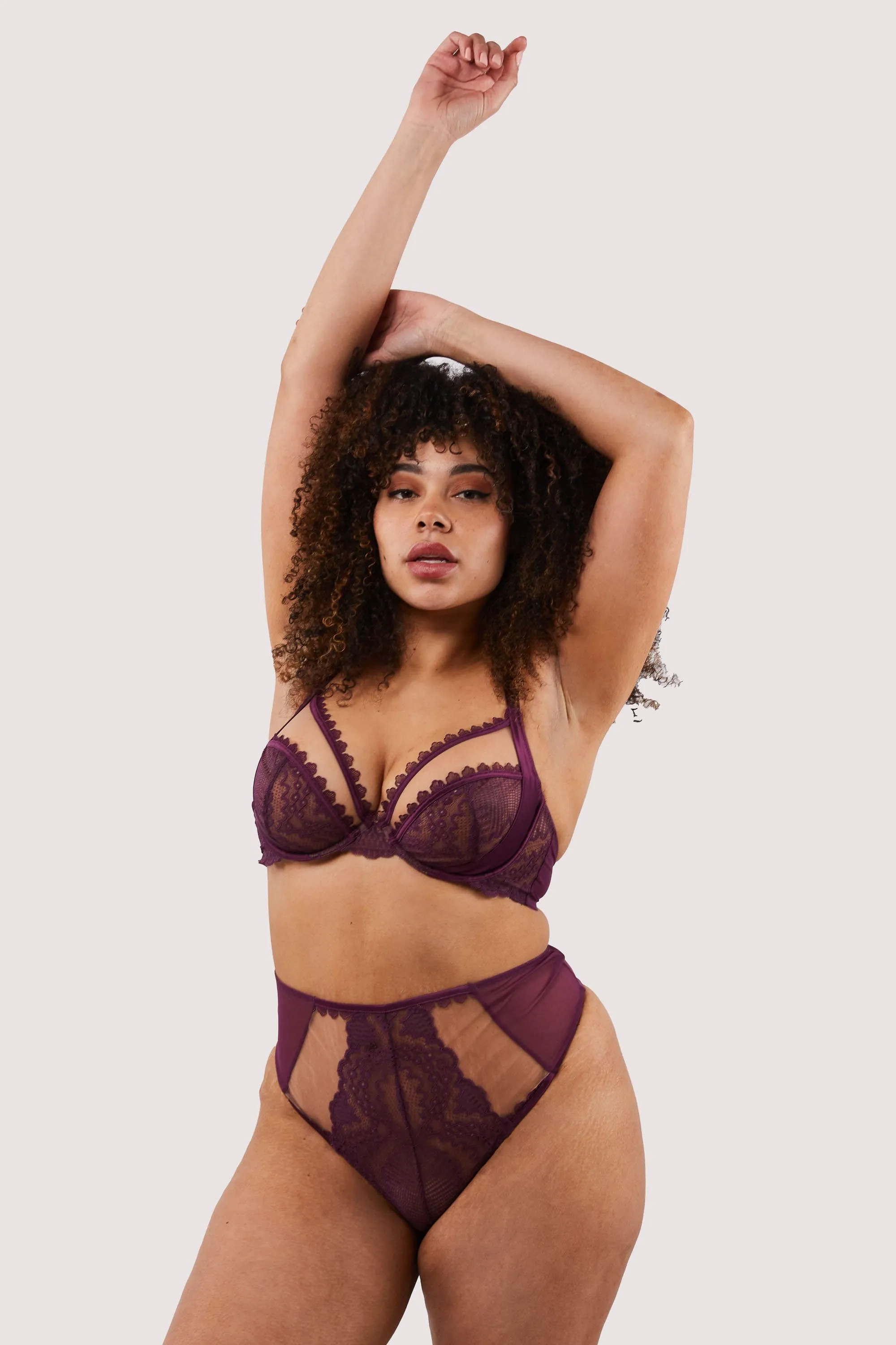 Astrid Merlot Lace And Trim High Waisted Brief