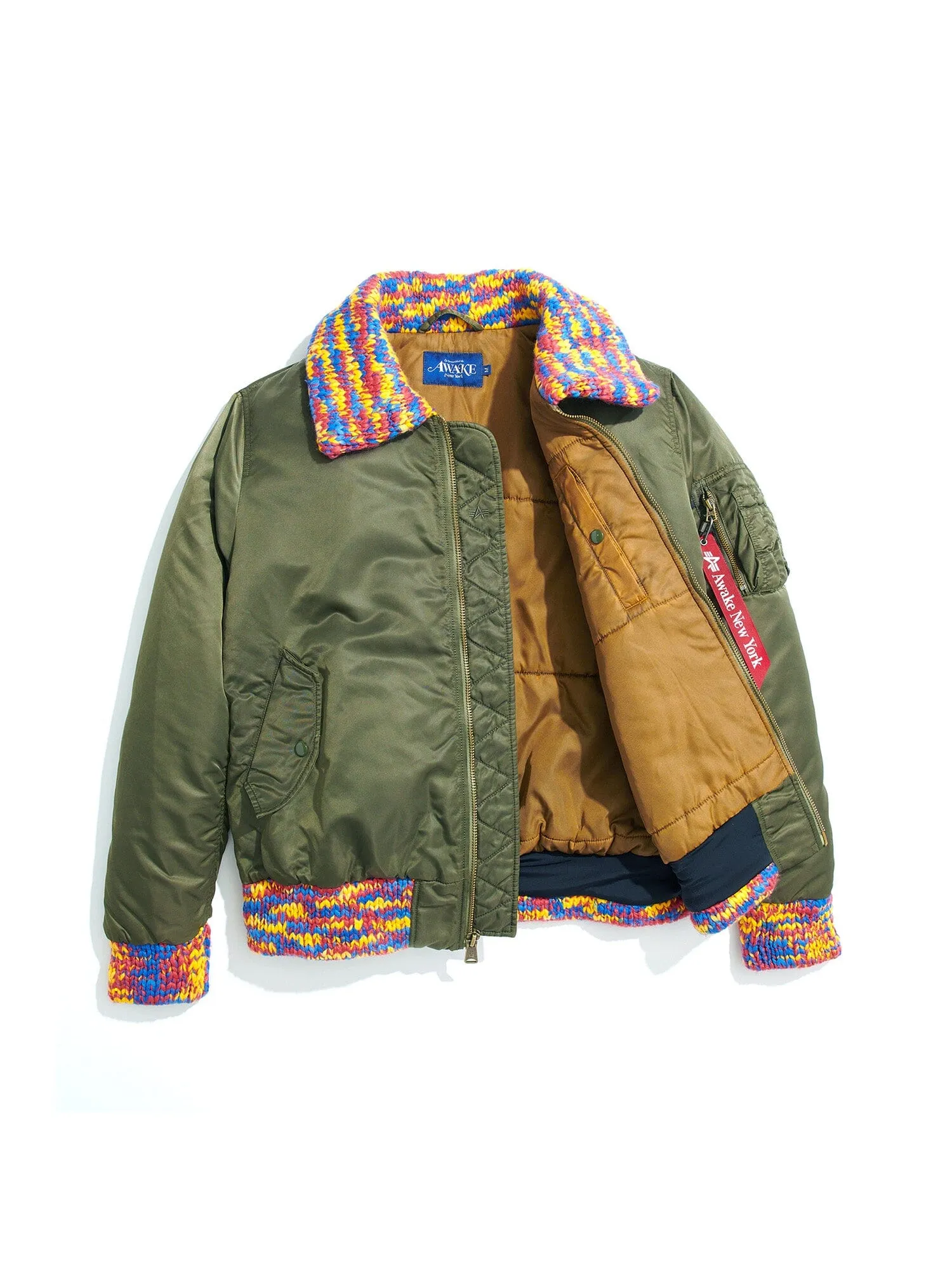 AWAKE X ALPHA MA-1 KNIT TRIMMED WASHED BOMBER JACKET