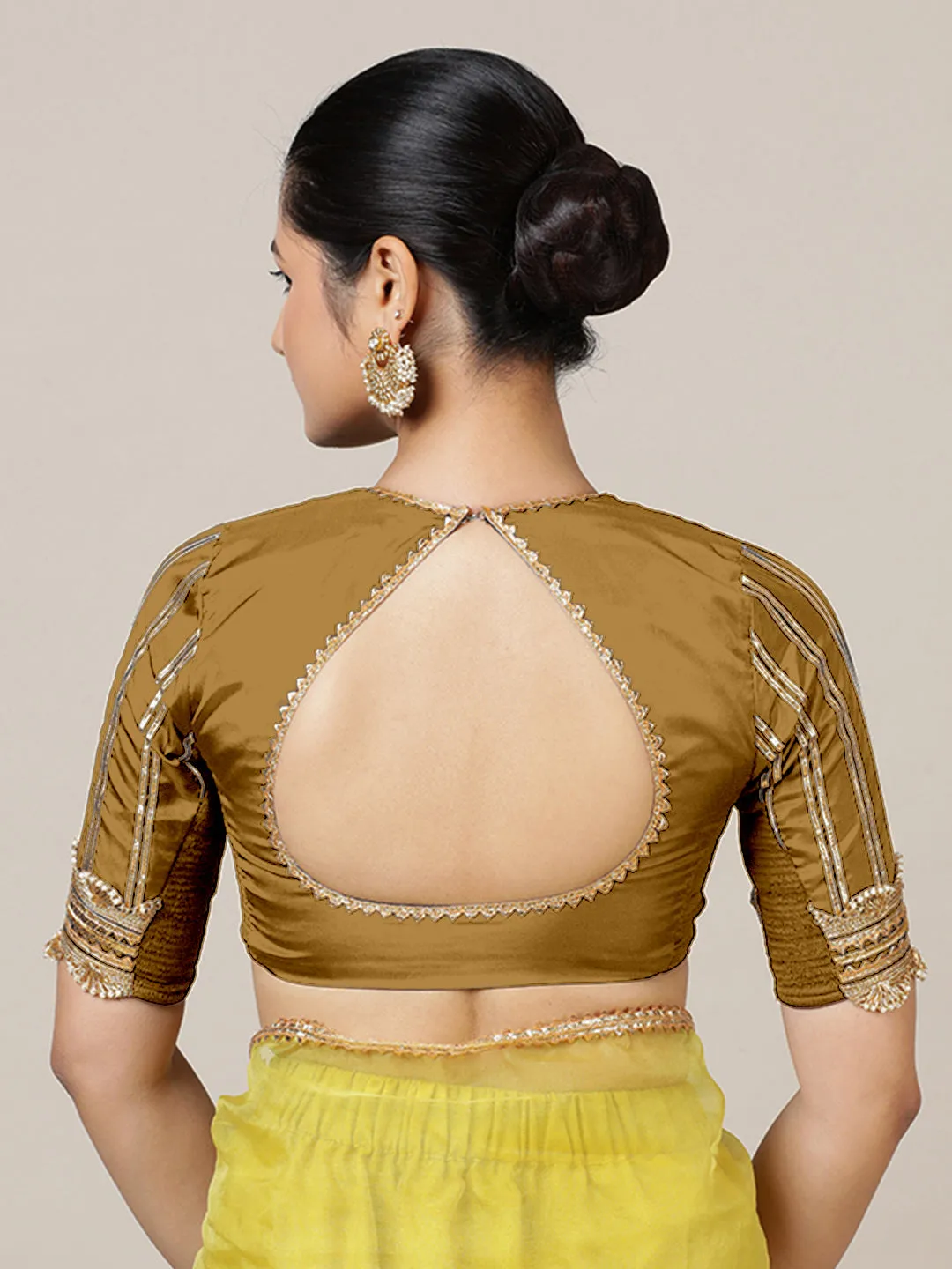 Aziza x Tyohaar | Elbow Sleeves Saree Blouse in Bronze Gold