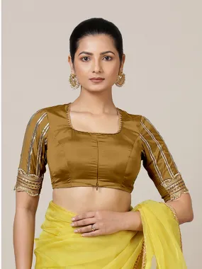 Aziza x Tyohaar | Elbow Sleeves Saree Blouse in Bronze Gold