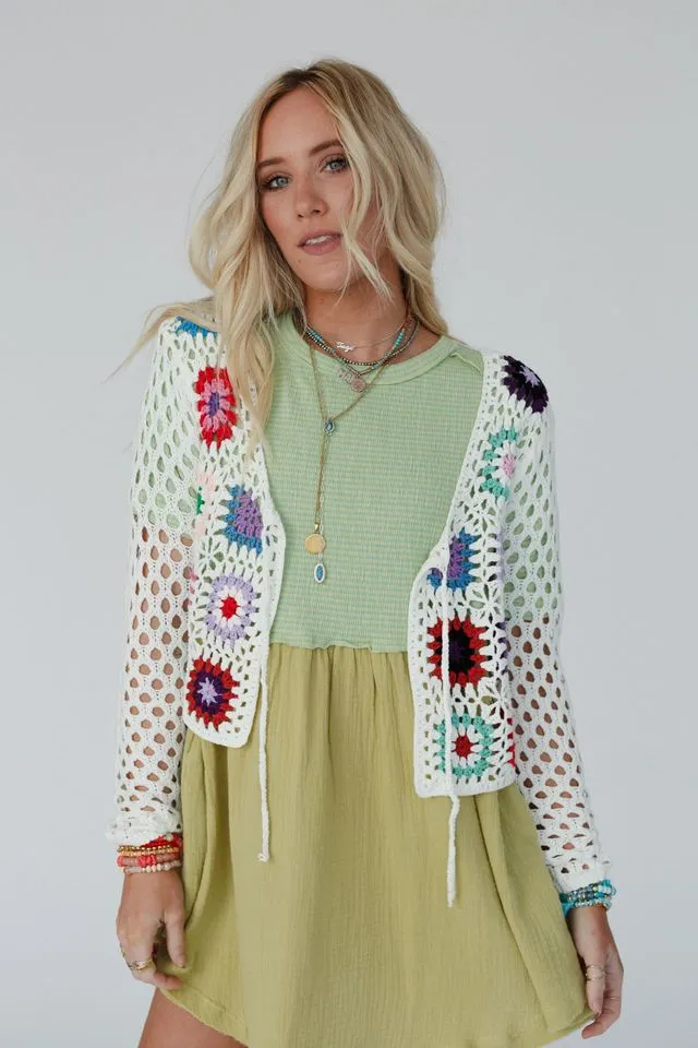 Beyond The Sun Crochet Cardigan Top - Ivory