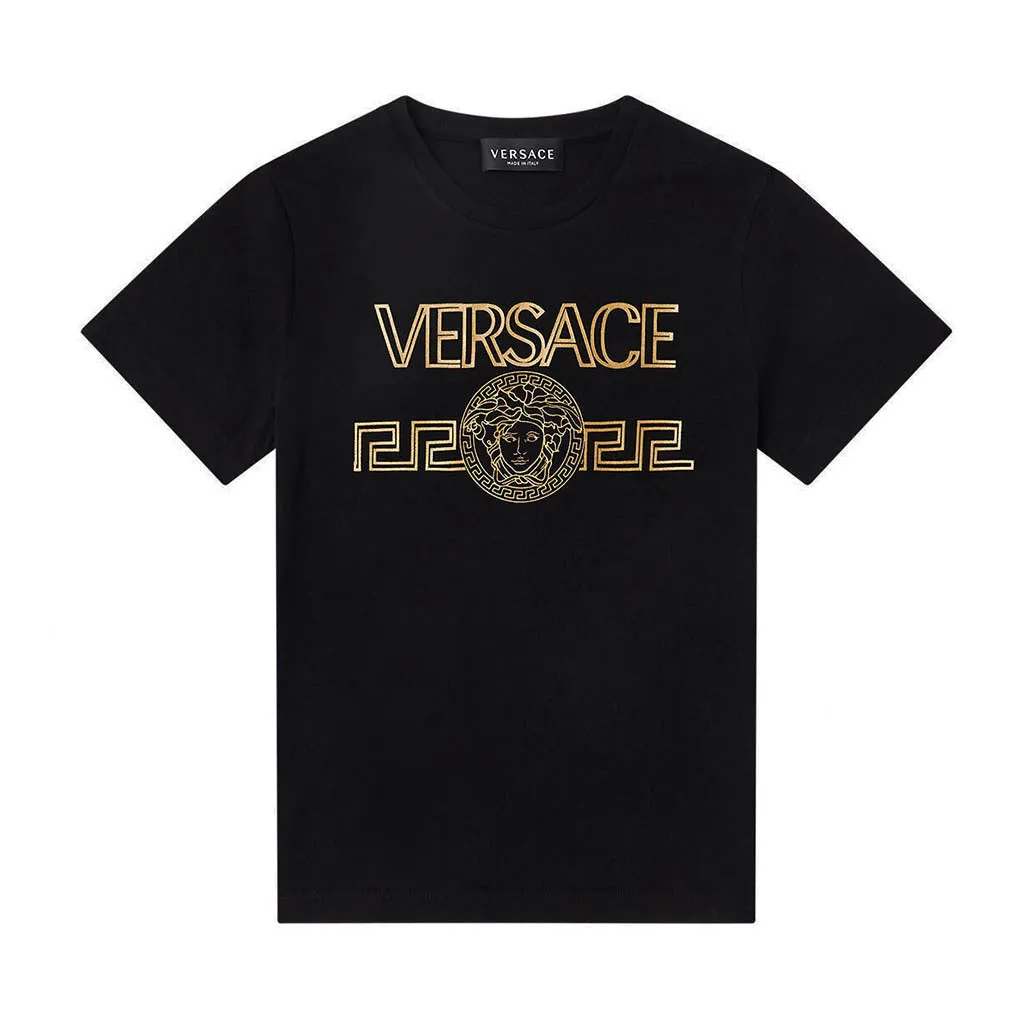 Black & Gold Greca Print T-Shirt