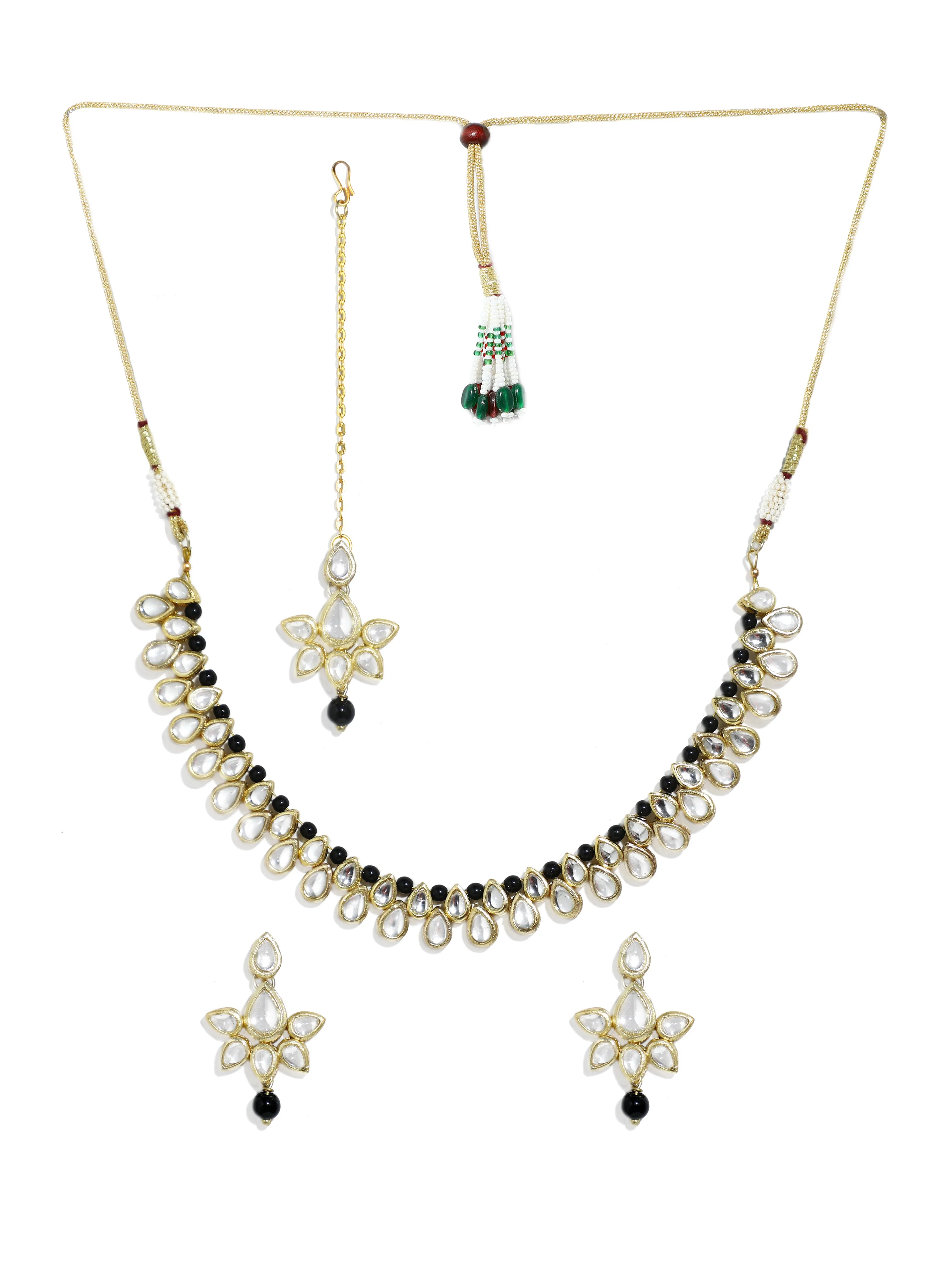 Black Beads Studded Kundan Necklace Set