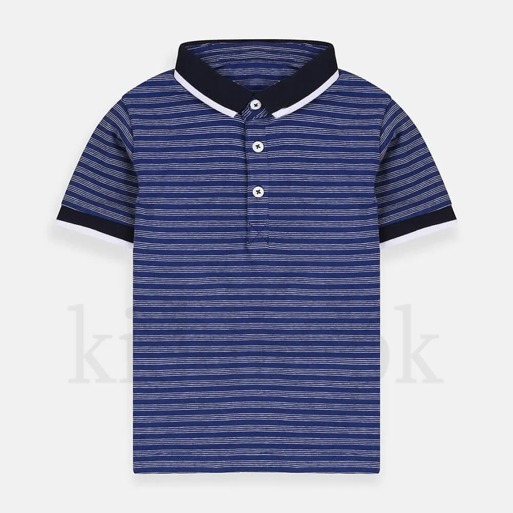 Blue and White Lining Polo Shirt 1832