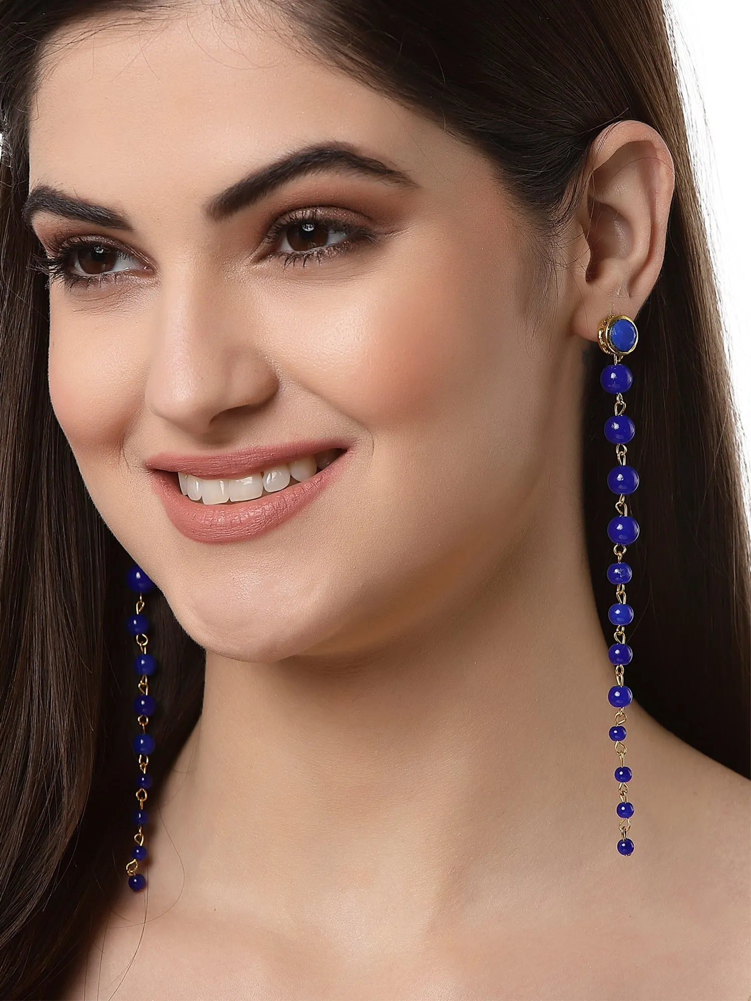 Blue Beads Long Dangler Earrings