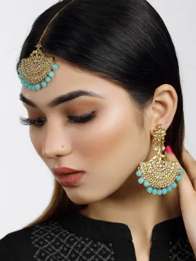 Blue Peacock Kundan Studded Earrings with Maangtikka