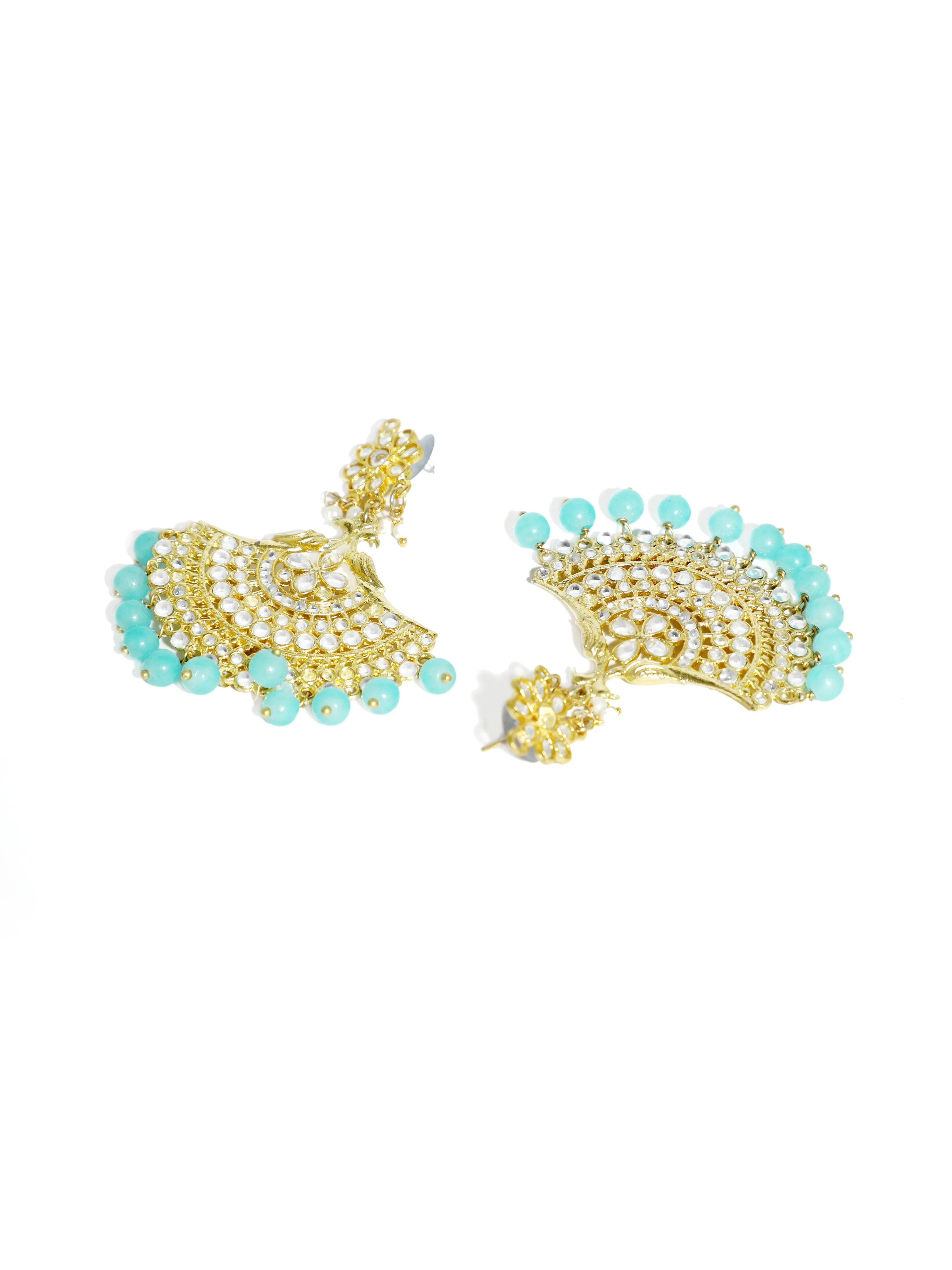 Blue Peacock Kundan Studded Earrings with Maangtikka