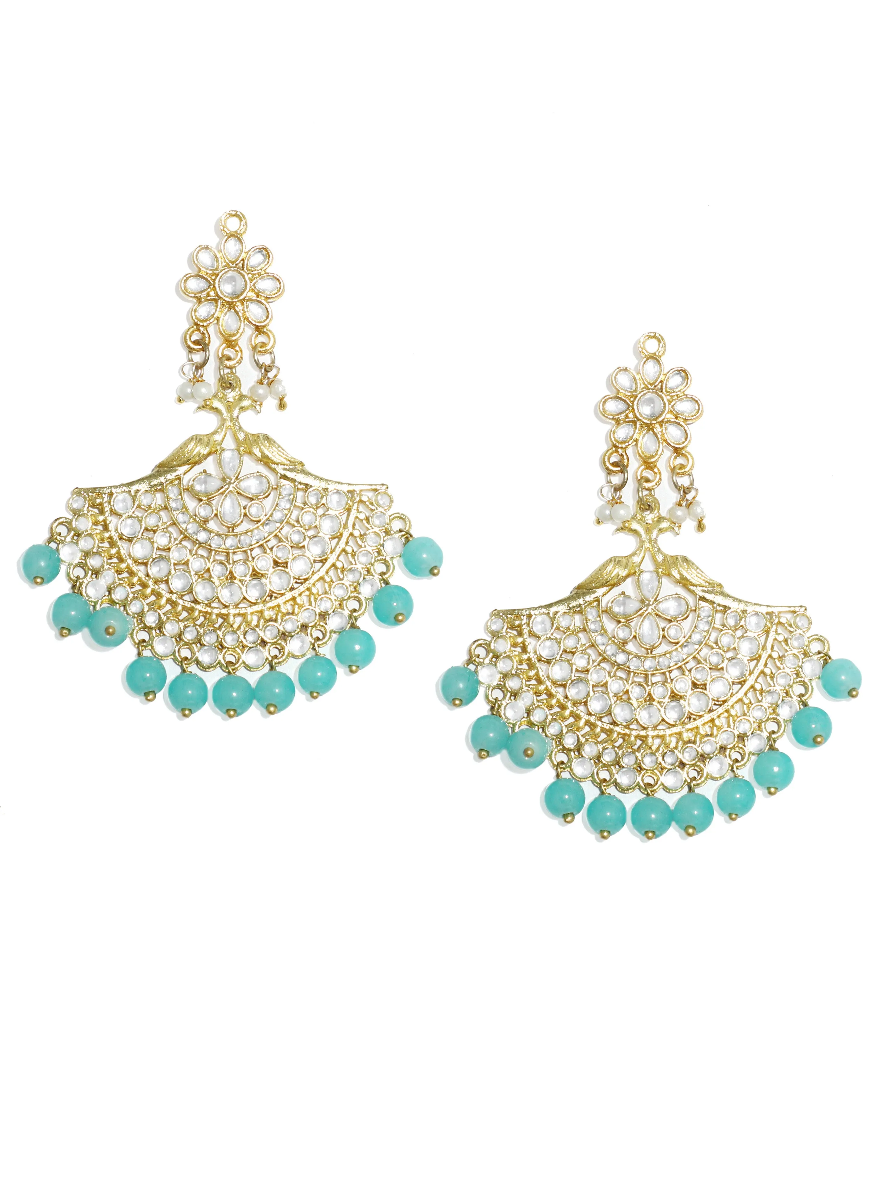 Blue Peacock Kundan Studded Earrings with Maangtikka