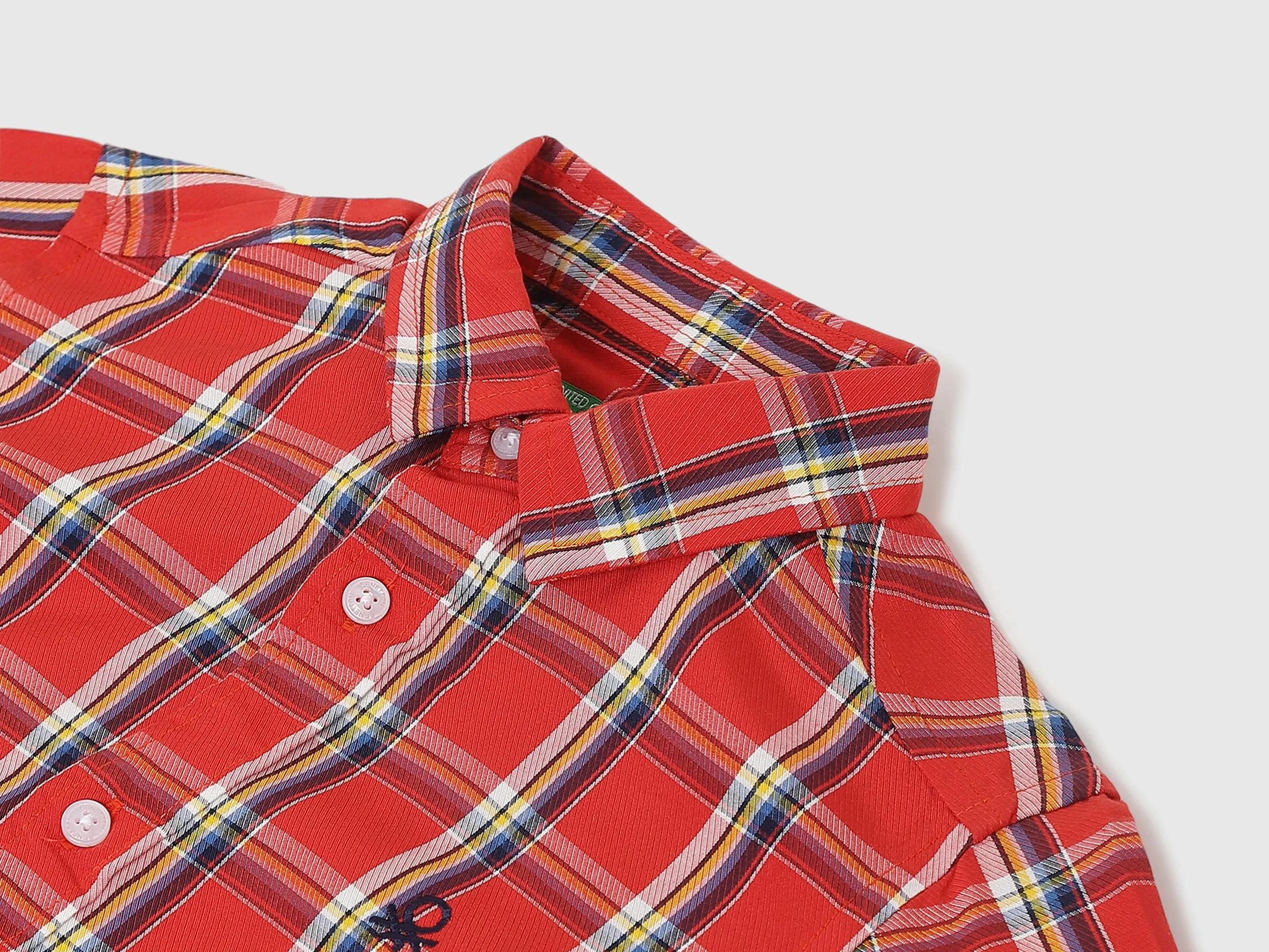 Boys Checked Spread Collar Shirt