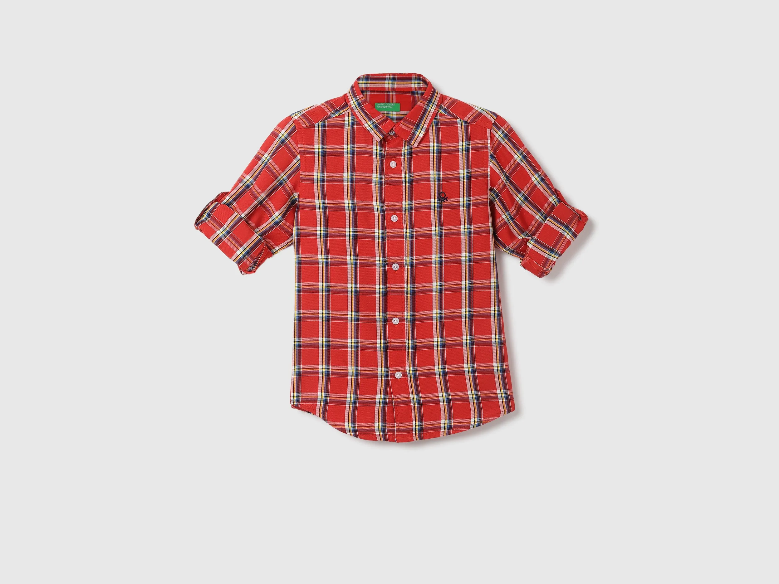 Boys Checked Spread Collar Shirt