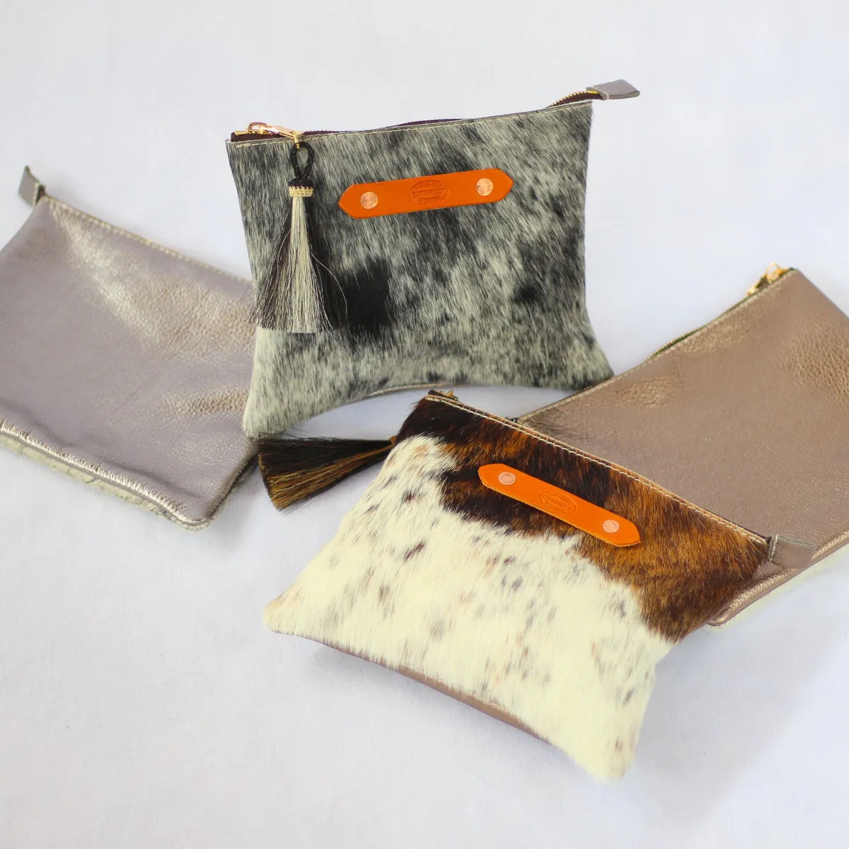 Bronze Shimmer & Brown Hide Resi Zip Clutch