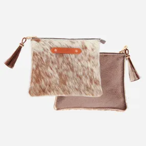 Bronze Shimmer & Brown Hide Resi Zip Clutch