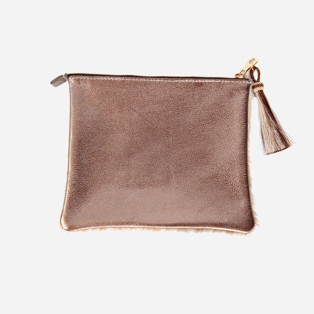 Bronze Shimmer & Brown Hide Resi Zip Clutch