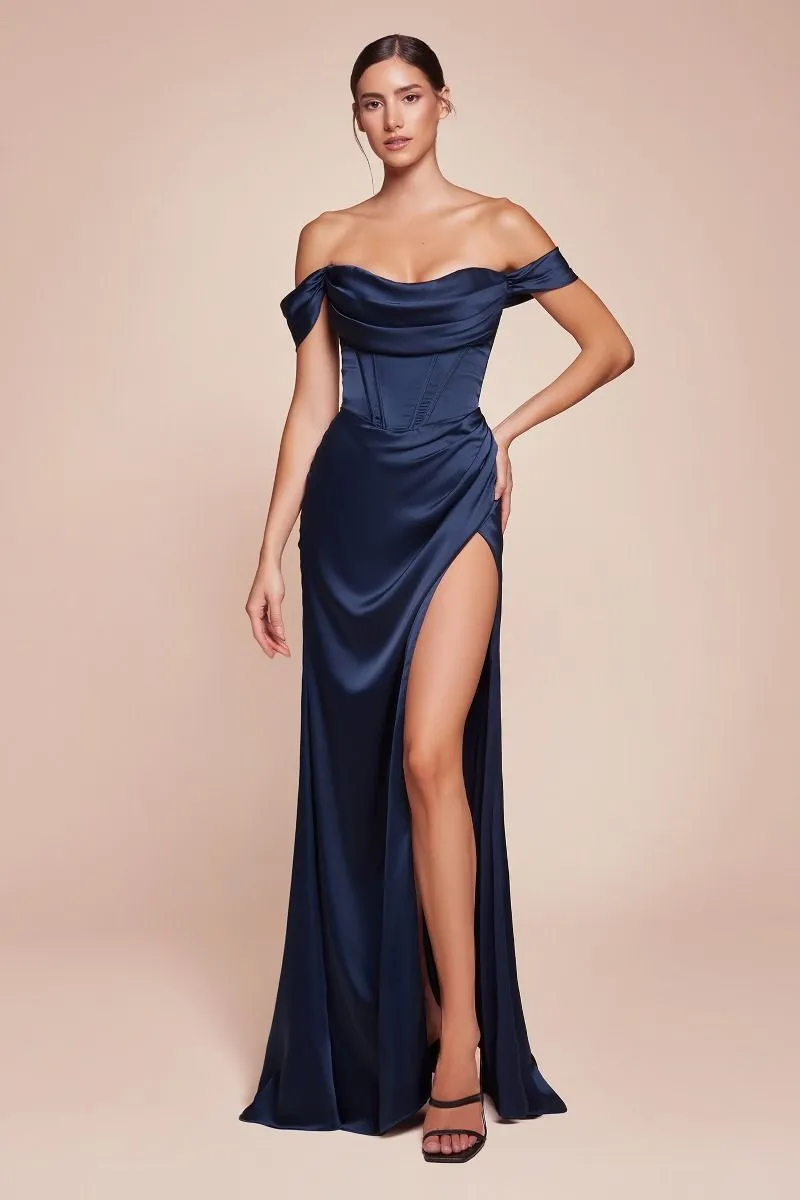 CECE Curve Satin Off The Shoulder Corset Bustier Bridesmaid Formal Dress