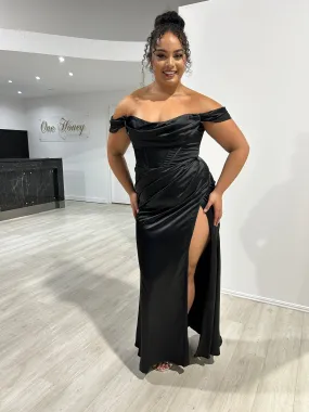 CECE Curve Satin Off The Shoulder Corset Bustier Bridesmaid Formal Dress