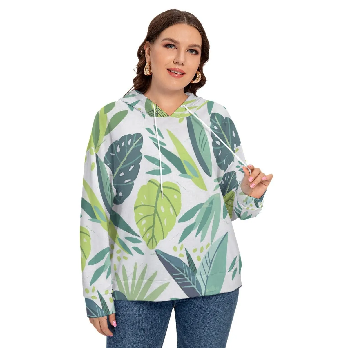 Chartreuse Leaf Women's Long Sleeve Sweatshirt With Hood(Plus Size)