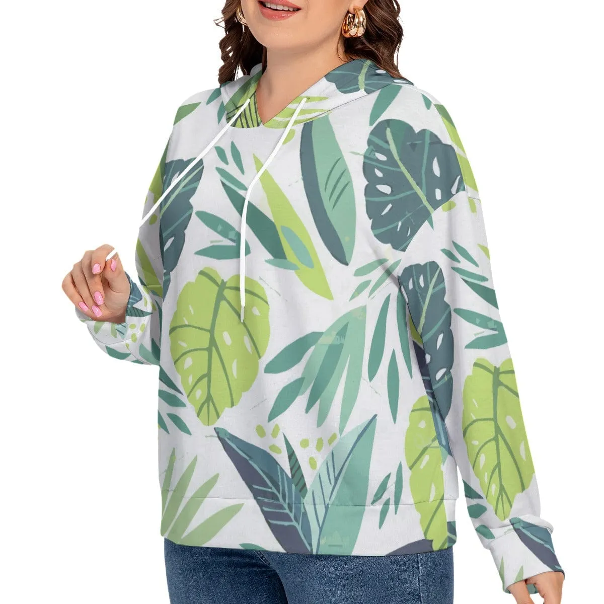 Chartreuse Leaf Women's Long Sleeve Sweatshirt With Hood(Plus Size)