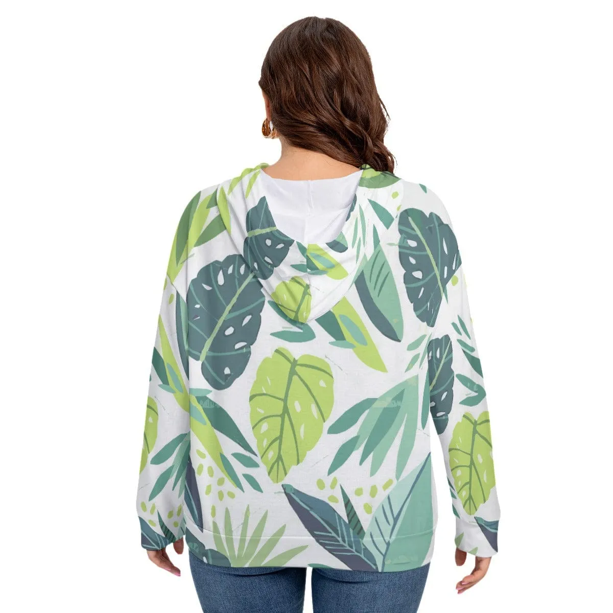 Chartreuse Leaf Women's Long Sleeve Sweatshirt With Hood(Plus Size)