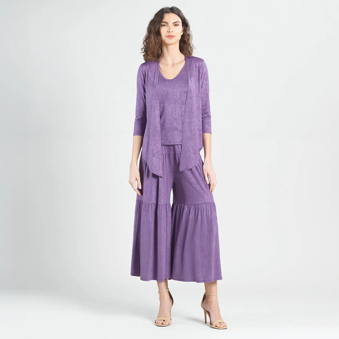 Crushed Silk Knit - Cardigan, Tank, Skirt-Pant 3pc Set - Plum - Final Sale!