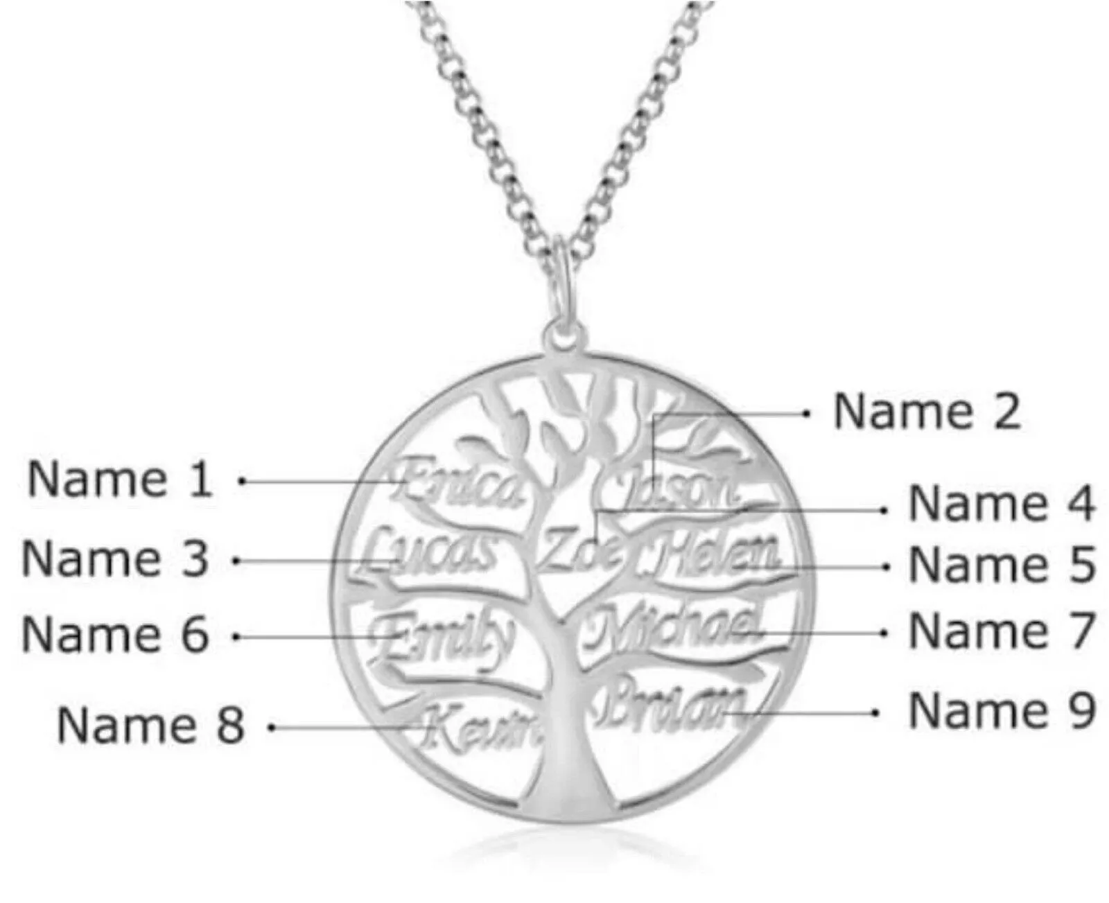 Custom Sterling Silver English / Arabic Family Tree Necklace