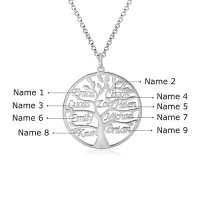 Custom Sterling Silver English / Arabic Family Tree Necklace